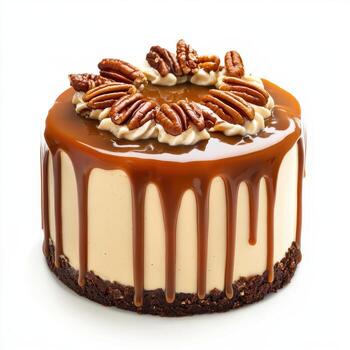 Decadent caramel pecan turtle cake with glossy textures and rich flavors photo