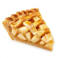 delicious slice of classic apple pie with golden crust and apple filling, perfect for dessert lovers photo
