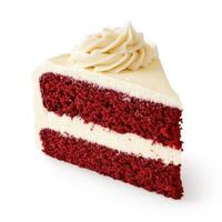 Delicious red velvet cake slice with cream cheese frosting, perfect for celebrations photo