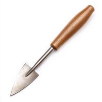 durable handheld weeder with wooden handle and metal blade, perfect for gardening tasks photo