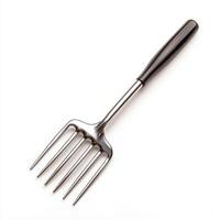 sturdy metal hand rake with comfortable grip, perfect for gardening tasks. This essential tool is designed for efficient soil aeration and photo