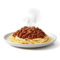 plate of bolognese spaghetti with steaming meat sauce, delicious and inviting photo