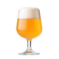 cold glass of craft beer with frothy head, showcasing vibrant golden hue. Perfect for refreshing moments photo