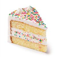 vibrant slice of funfetti birthday cake topped with colorful sprinkles, perfect for celebrations and joyful moments photo