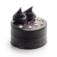galaxy inspired cake with dark colors, starry accents, and elegant swirls. Perfect for cosmic themed celebrations photo