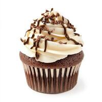 Delicious gourmet cupcake with chocolate frosting and sprinkles, perfect for dessert lovers photo