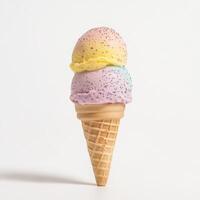 Delightful gelato scoop in vibrant colors, served in waffle cone, perfect for summer enjoyment photo