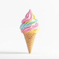 Delight in vibrant swirl of pastel gelato flavors in cone, perfect for summer photo