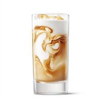Iced coffee with creamy swirls and ice cubes in tall glass, refreshing and inviting photo