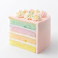 delightful rainbow layered cake with pastel shades and soft lighting, perfect for celebrations photo