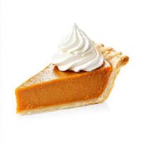 Delicious slice of pumpkin pie topped with whipped cream, perfect for fall photo