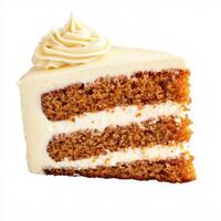 Delicious carrot cake slice with cream cheese frosting, perfect for dessert lovers photo