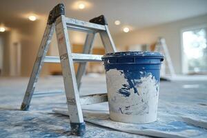 Ladder and Paint Bucket Ready for Home DIY Projects in Bright Atmosphere photo