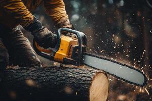 Logger Cutting Tree Branches with a Chainsaw for Sustainable Forestry Practices photo