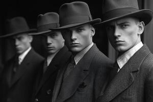 Impressive Depiction of Mafia Members Dressed in Classic Suits Perfect for Film Noir Themes and Illustrations photo