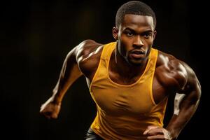 Dynamic Image of a Male Sprinter Running at Full Speed in Sportswear for Athletic Promotion photo