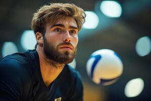 Dedicated Male Volleyball Player Perfecting His Set Technique for Competitive Matches photo