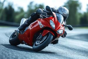 Dynamic Man Riding a Motorcycle on a Racing Track in High Definition photo