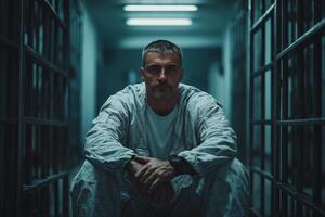 Solemn Reflection of a Man Contemplating Life in Prison photo