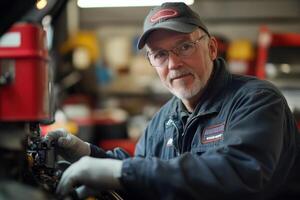 Mechanic Performing Routine Engine Inspection for Vehicle Maintenance and Repair Needs photo