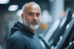 Middle Aged Man Exercising in a Gym, Promoting Fitness and Wellness for All Ages photo