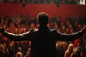 Motivational Speaker Inspiring and Engaging Audience During a Dynamic Presentation with Powerful Insights photo