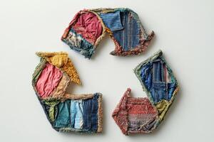 Eco-Friendly Recycle Symbol Created with Assorted Garments for Sustainable Fashion Concepts photo