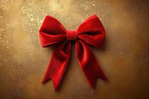 Stunning Red Velvet Bow Against an Elegant Golden Background for Holiday Decorations photo