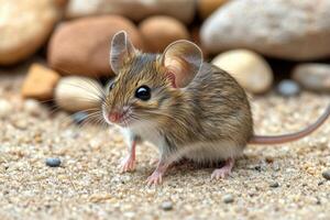 House Mouse Exploring a Clean Kitchen Floor for Educational and Informational Use photo