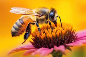 Honeybee Pollinating a Vibrant Echinacea Flower Illustrating Nature's Beauty and Vital Role in Ecosystems photo
