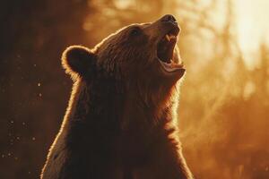 Cinematic Capture of a Roaring Bear in Wild Nature Setting for Wildlife Enthusiasts photo