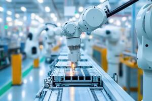 Robotic Arms Efficiently Assembling Electric Vehicle Batteries in a High-Tech Manufacturing Environment photo