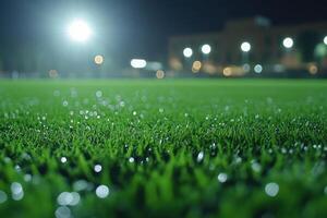 Illuminated Soccer Stadium Grass under Bright Lights for Night Matches and Events photo