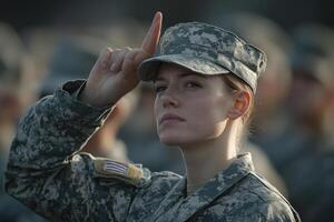 Soldiers in Ceremony Saluting to Honor Veterans in a Display of Respect and Unity photo