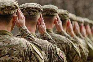 Soldiers in Uniform Saluting During a Ceremony Honoring Veterans with Gigapixel Quality photo
