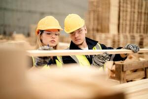Engineers assess timber materials as part of a routine warehouse inspection. photo