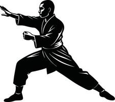 Kung Fu Fighter in Action Intense Silhouette Design vector