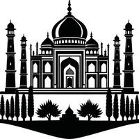 Iconic Taj Mahal Architecture in Monochrome Style vector