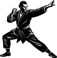Kung Fu Master Dynamic Action in Silhouette vector