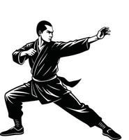 Kung Fu Master in Action Powerful Martial Arts Pose vector