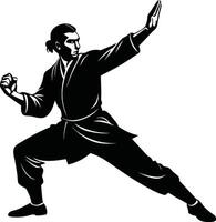 Silhouette of a Kung Fu Fighter in Mid Action vector