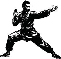 Kung Fu Fighter Silhouette in Intense Action vector