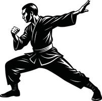 Kung Fu Action Pose Silhouette Design vector
