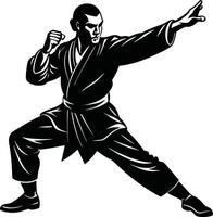 Dynamic Kung Fu Master in Action Silhouette vector