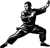 Kung Fu Master in Action Silhouette vector