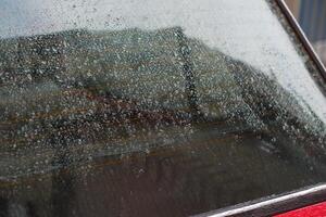A CloseUp View of a Foggy Windshield on a Rainy Day, Capturing the Atmosphere and Mood photo