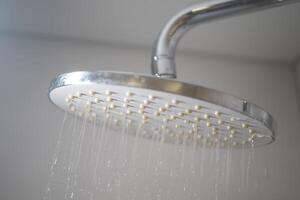 A Modern Showerhead Designed for Optimal Water Flow in a Stylish Minimalist Bathroom Setting photo