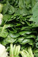A Vibrant Display of Fresh Spinach and Greens at the Local Marketplace photo