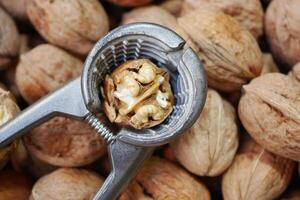 stack of natural walnuts selling at shop photo