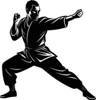 Kung Fu Master Silhouette Displaying Martial Arts Power vector